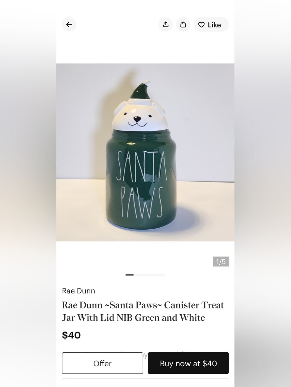 🆕Rae Dunn Santa Paws Treat Canister.